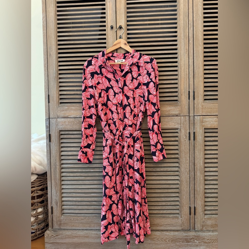 BODEN Kate Midi Shirt Dress w/pockets! Bow pattern | 12R
